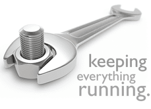 A wrench with the words " keeping everything running."