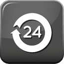 A button with the number 2 4 in an arrow.