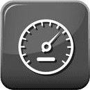 A black and white icon of an engine speed meter.